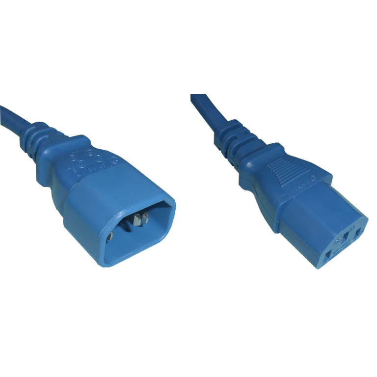 Netzkabel Verlängerung IEC60320 C14 auf C13, Blau
