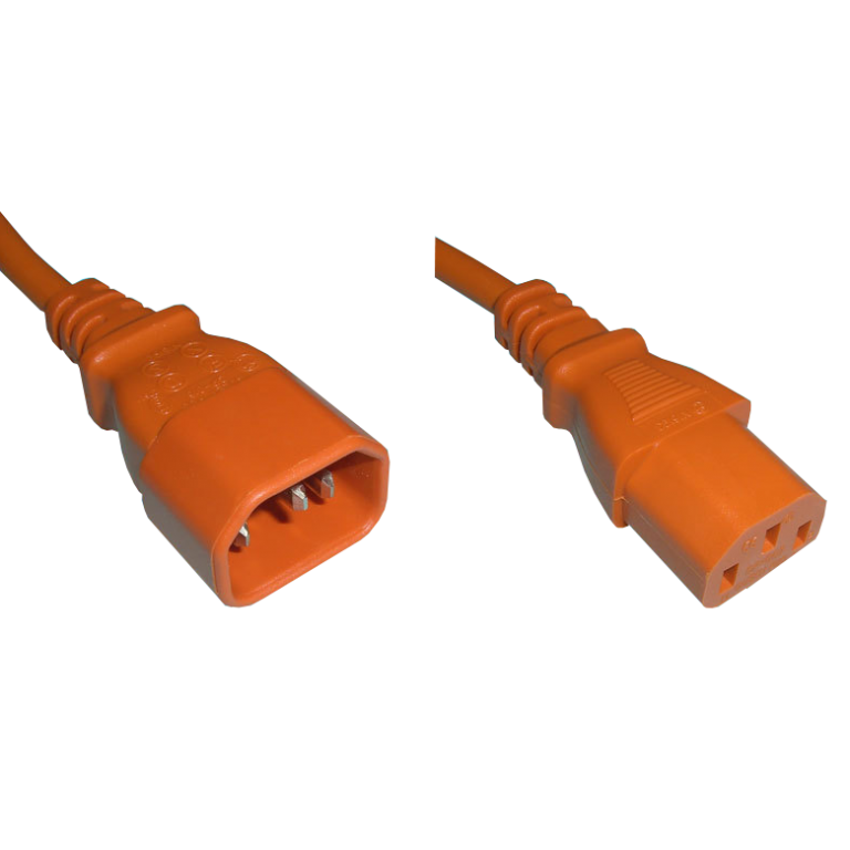 Netzkabel Verlängerung IEC60320 C14 auf C13, Orange