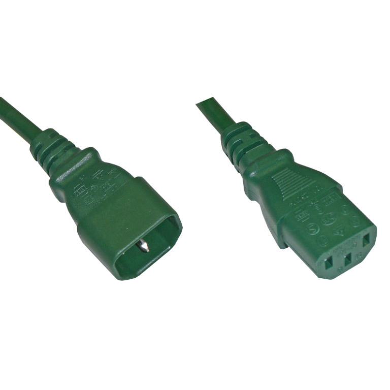 Netzkabel Verlängerung IEC60320 C14 auf C13, Grün