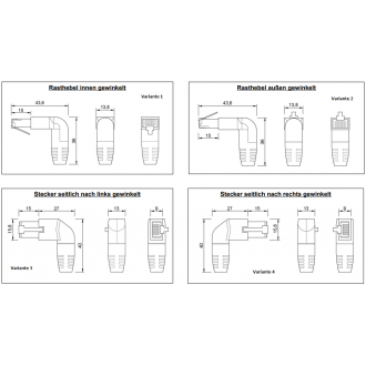 Patchkabel RJ45 90°- RJ45 90° Kat. 6a. Variante 1